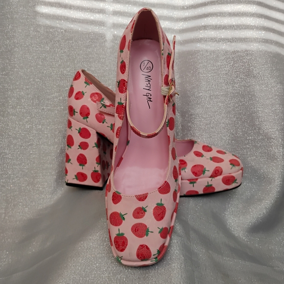 Nasty Gal Pink Strawberry Mary Jane Platform Heels - Picture 2 of 7